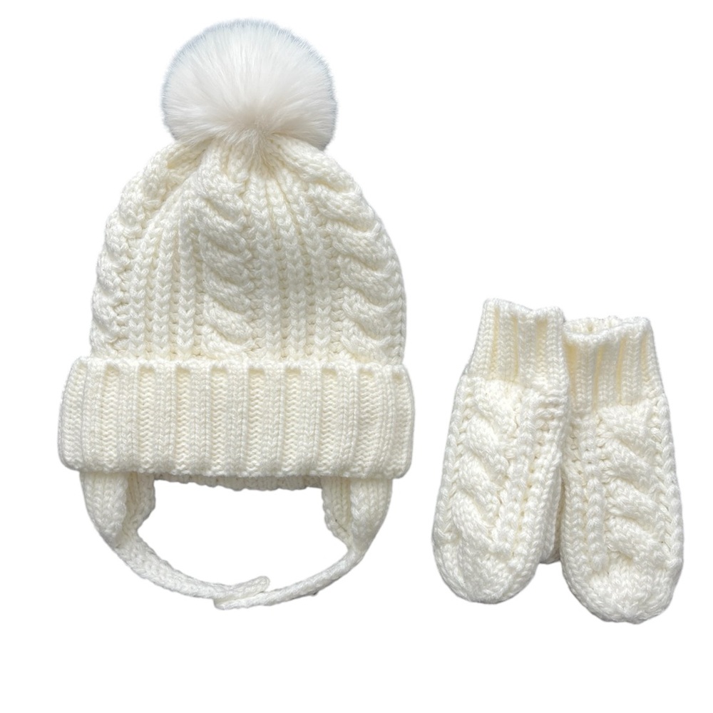 NEW GAP Toddler Girl Cozy White Knit Hat and Mittens Set Winter Comfy